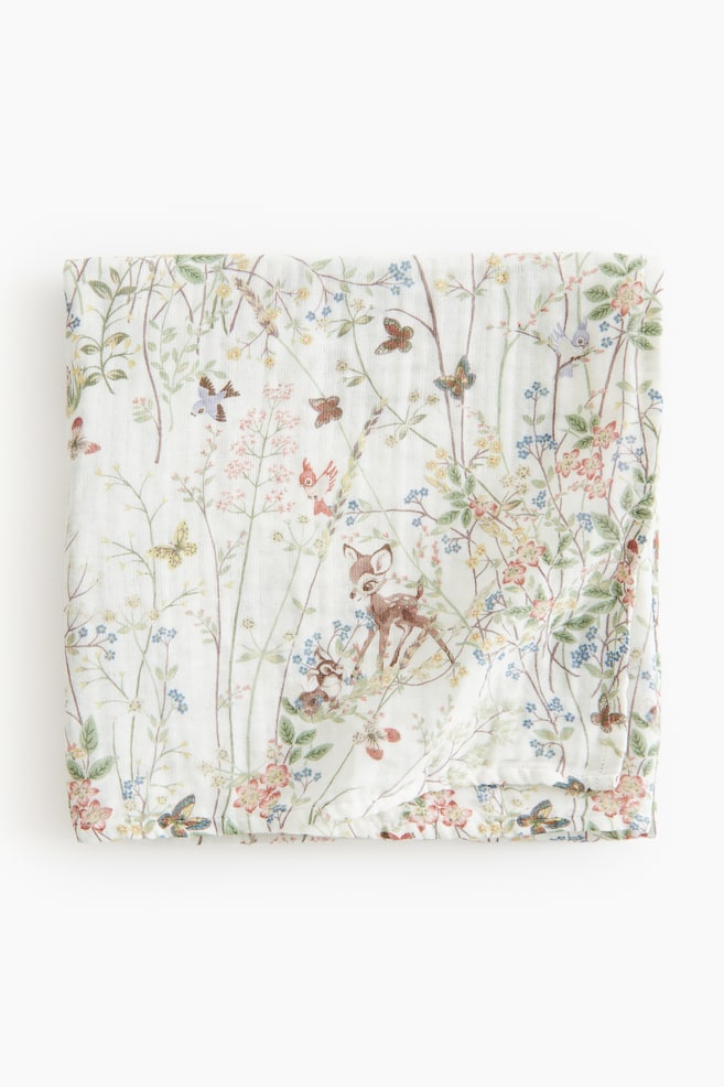 Muslin baby blanket - White/Bambi/Light blue/Bambi - 1