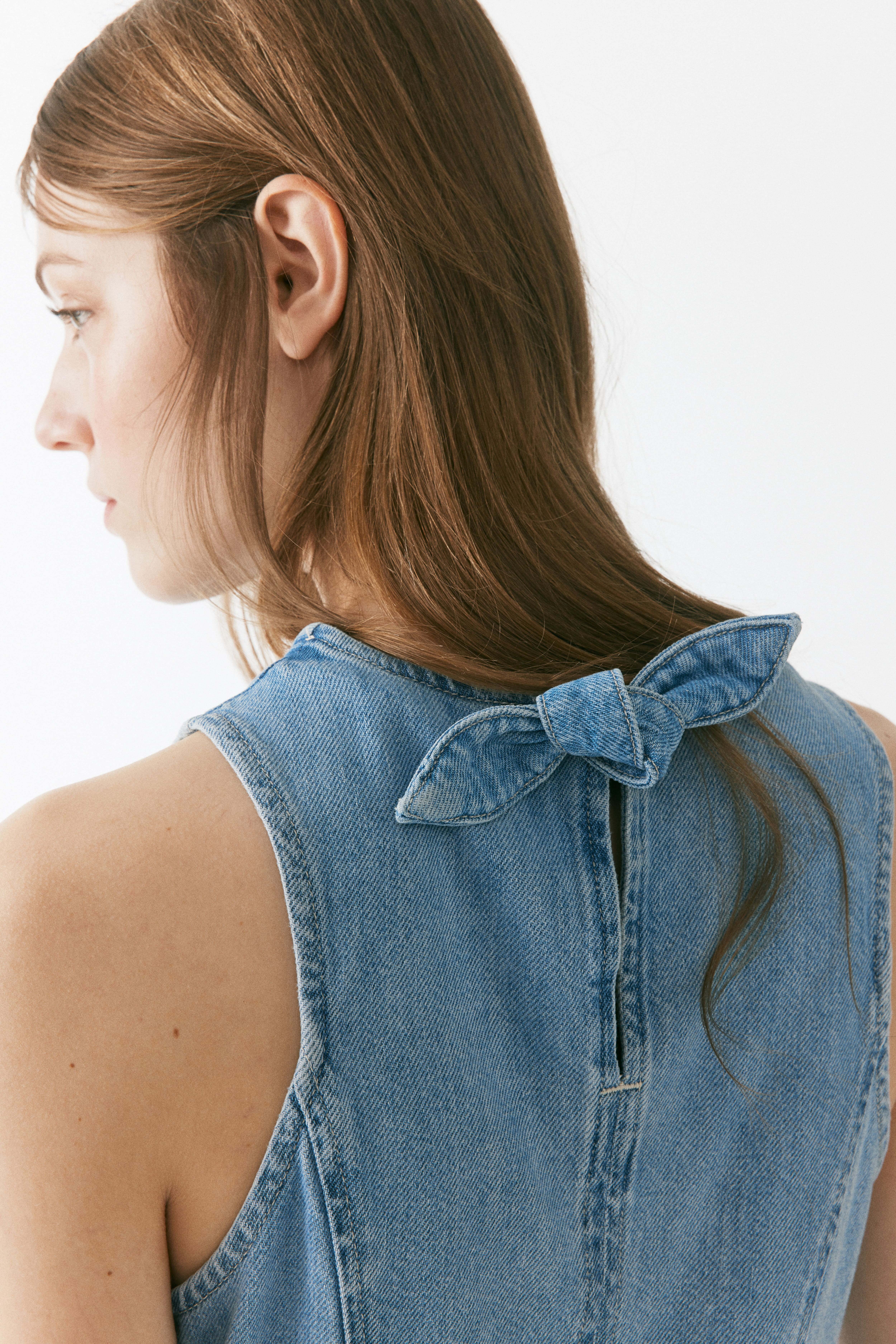 Flared-Skirt Denim Dress