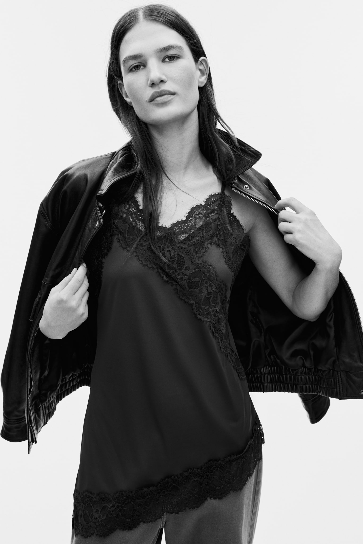 Džersejové tielko s čipkou - Tmavohnedá/Biela/Čierna - 5