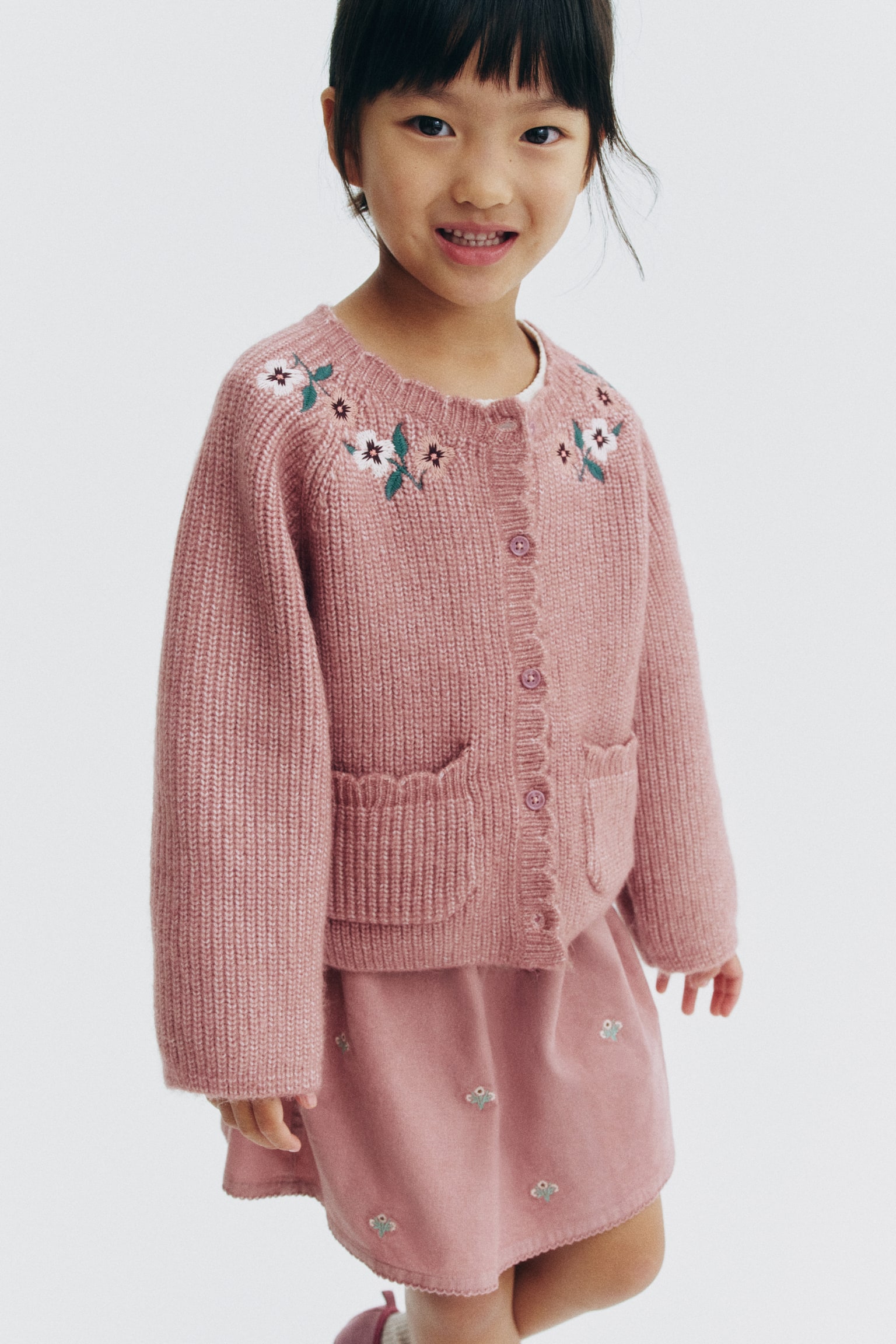 Детский кардиган H&M Embroidered-Detail, цвет: Пыльный розовый — фото 3