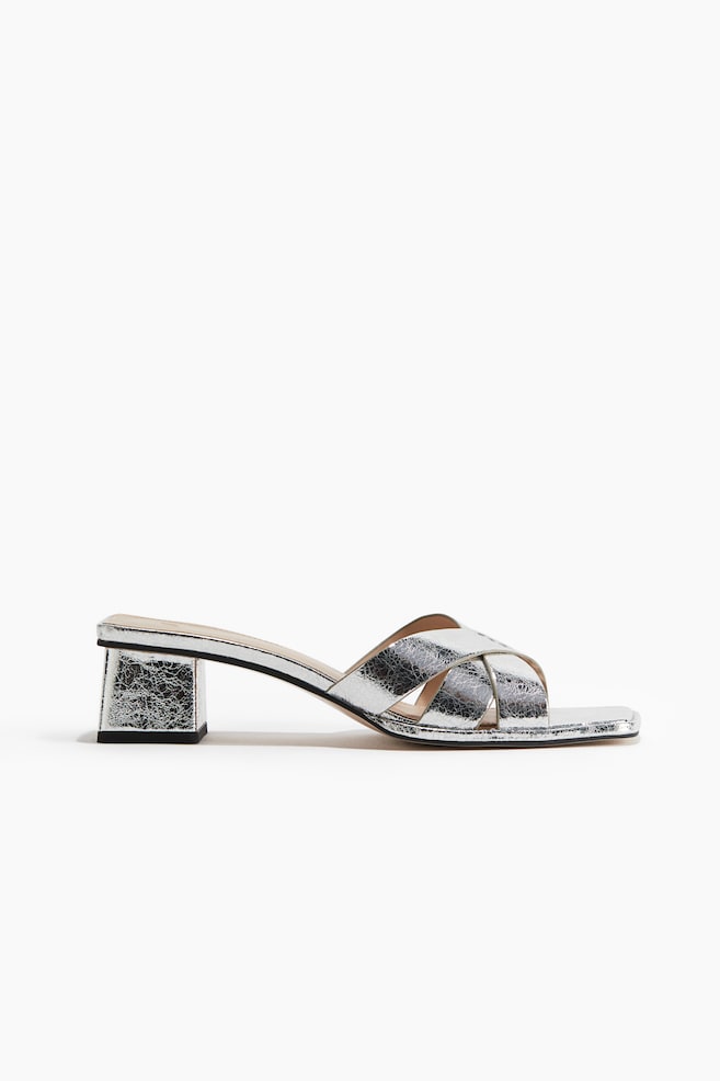 Block-heeled sandals - Silver-coloured/Light beige/Snakeskin pattern - 1