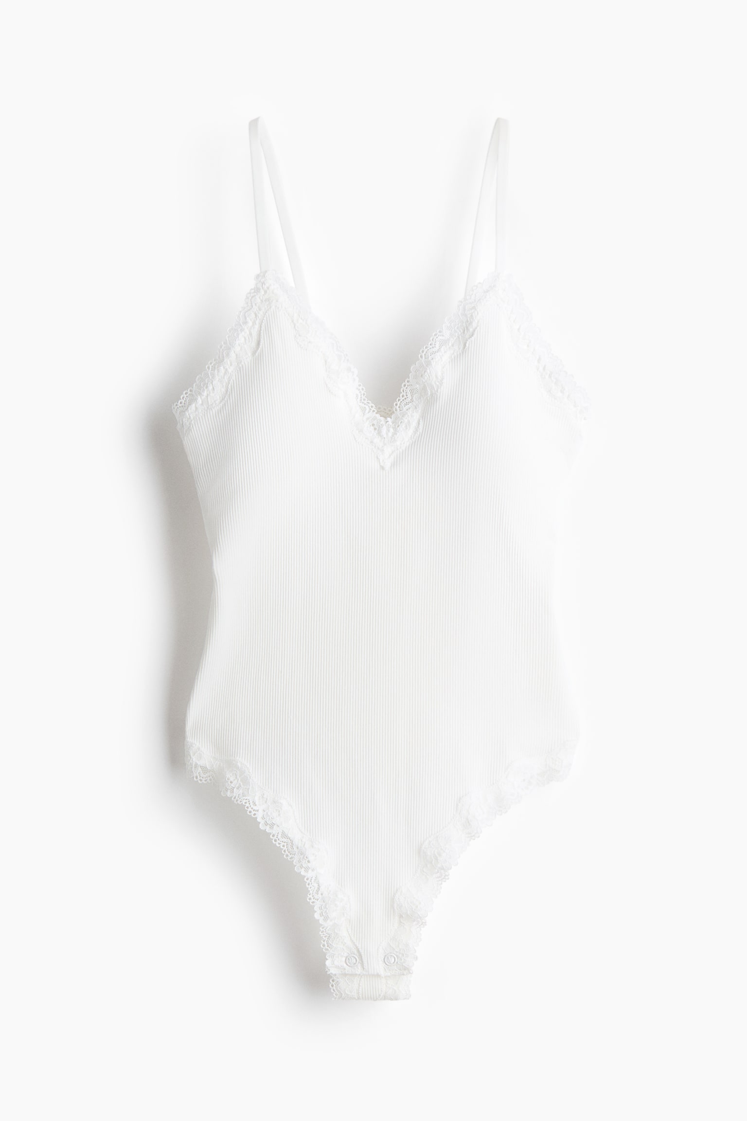 בגד גוף בעיטור תחרה Seamless - לבן/שחור - 2