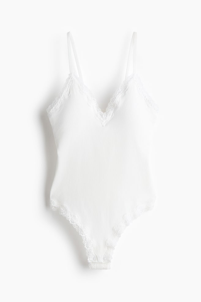 Seamless lace-trimmed body - White/Black - 1