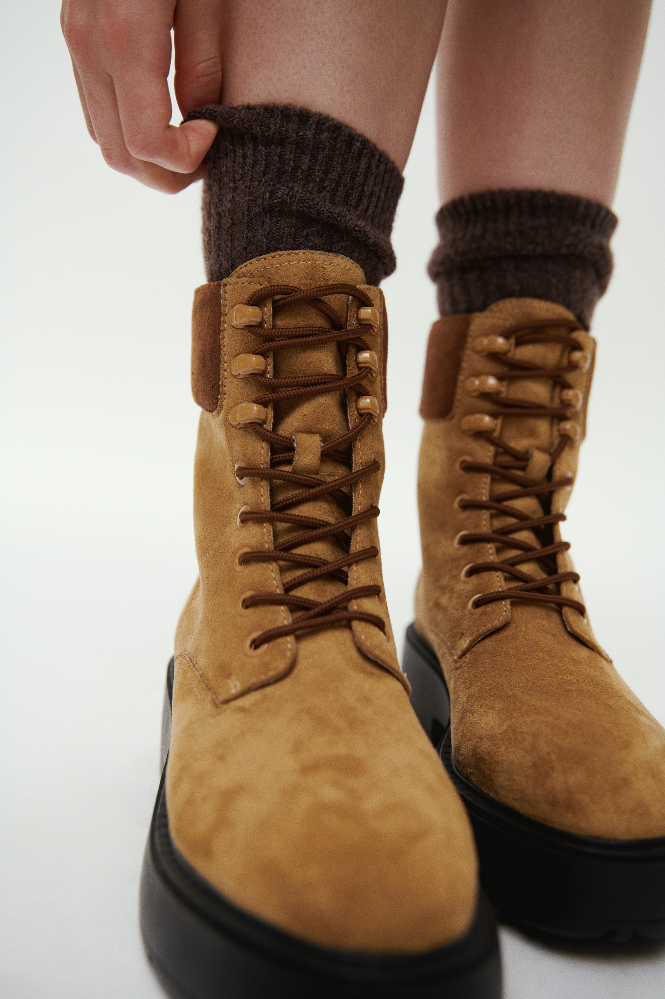 Ladies - Dark beige Lace-up boots - Size: 5  - H&M