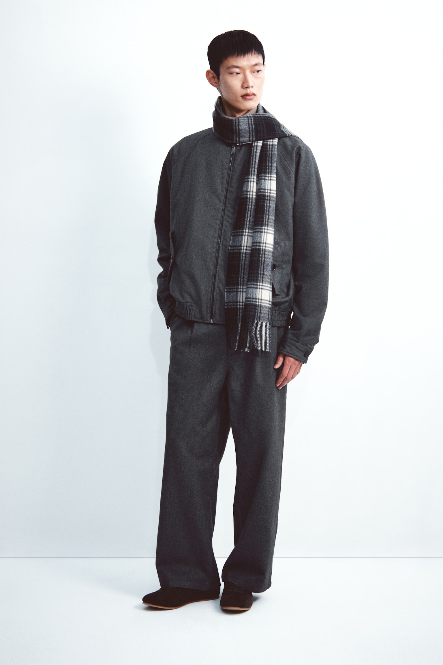 ルーズフィット ワイドテーラードパンツ - ダークグレー/ブラック - 2