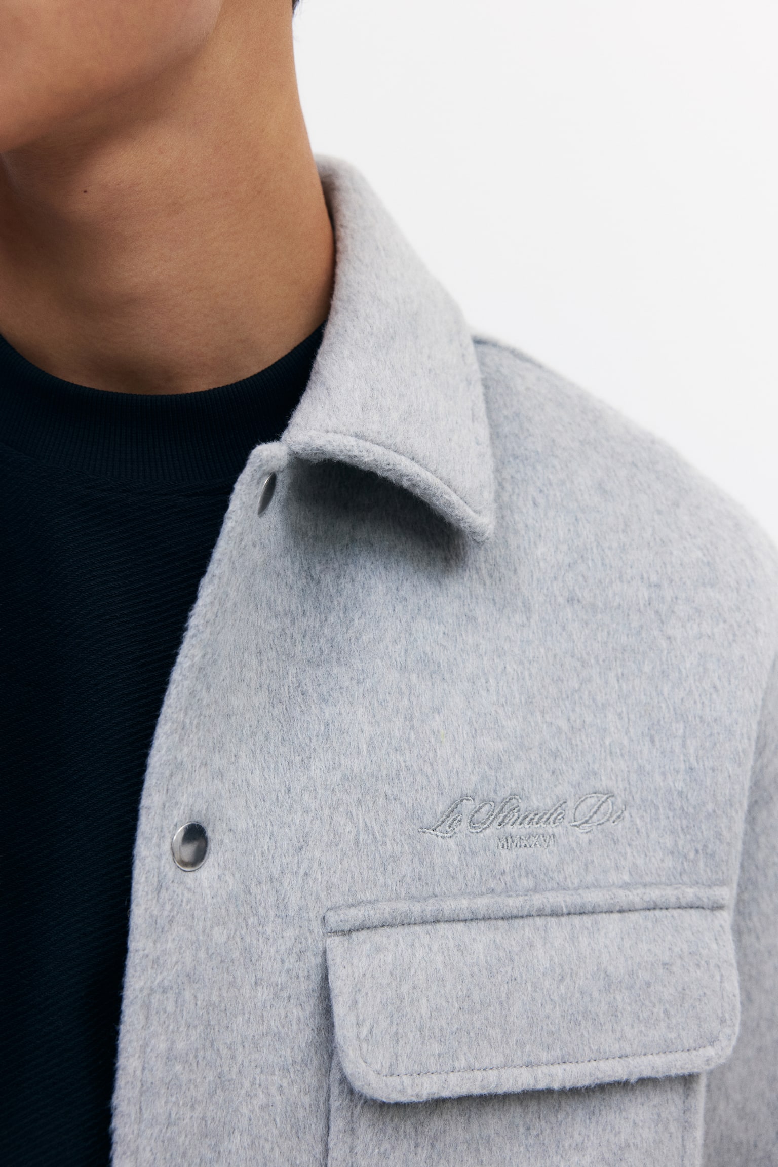 Wool-blend overshirt - Light grey/Black - 3