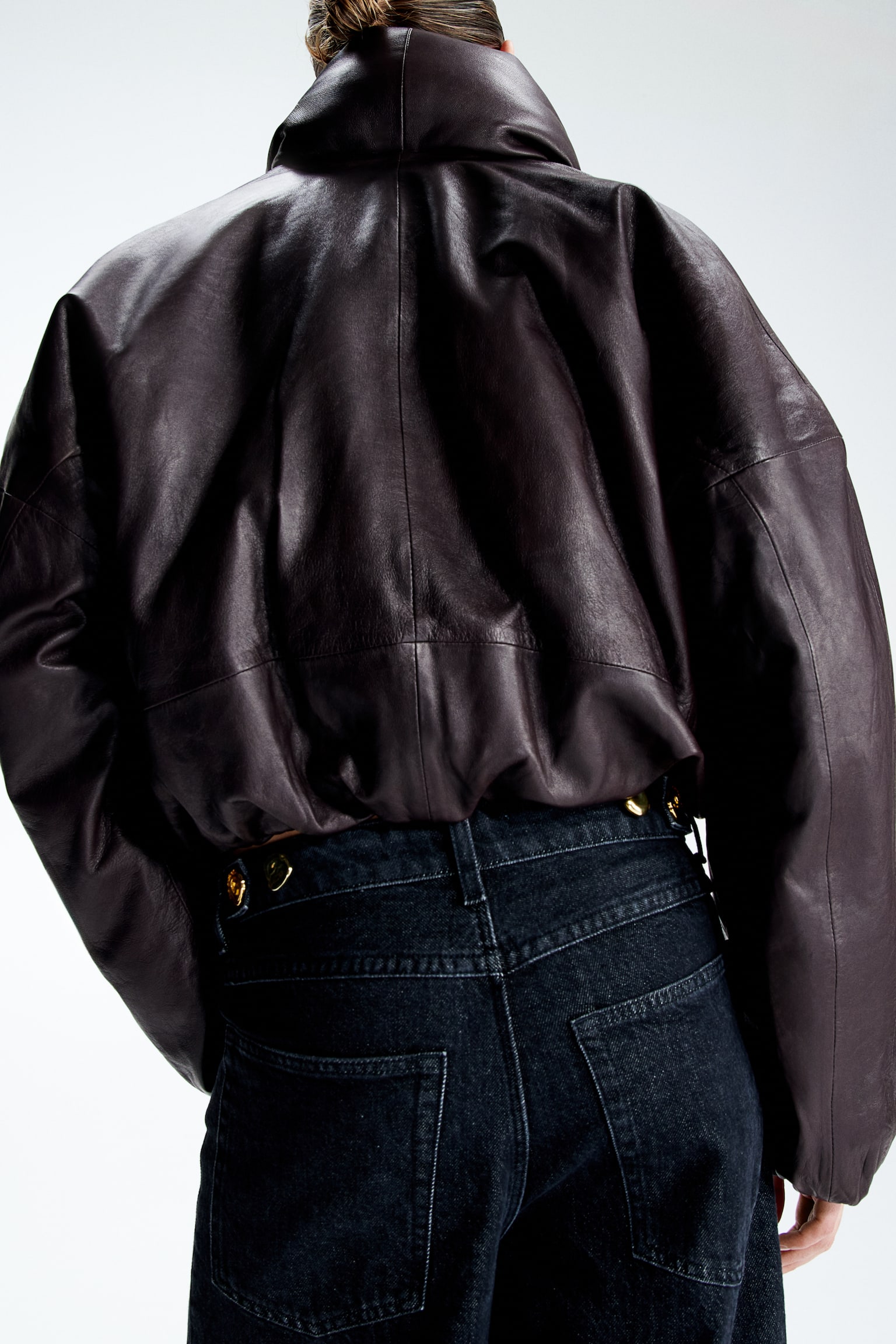 Shawl-collared leather jacket - Burgundy - 4