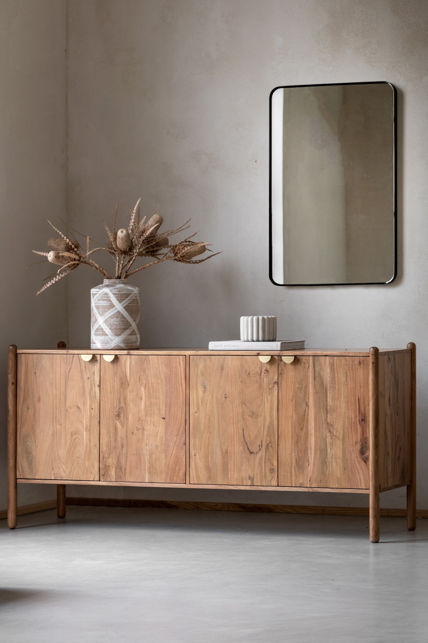 Acacia Wood 4 Door Sideboard - Natural