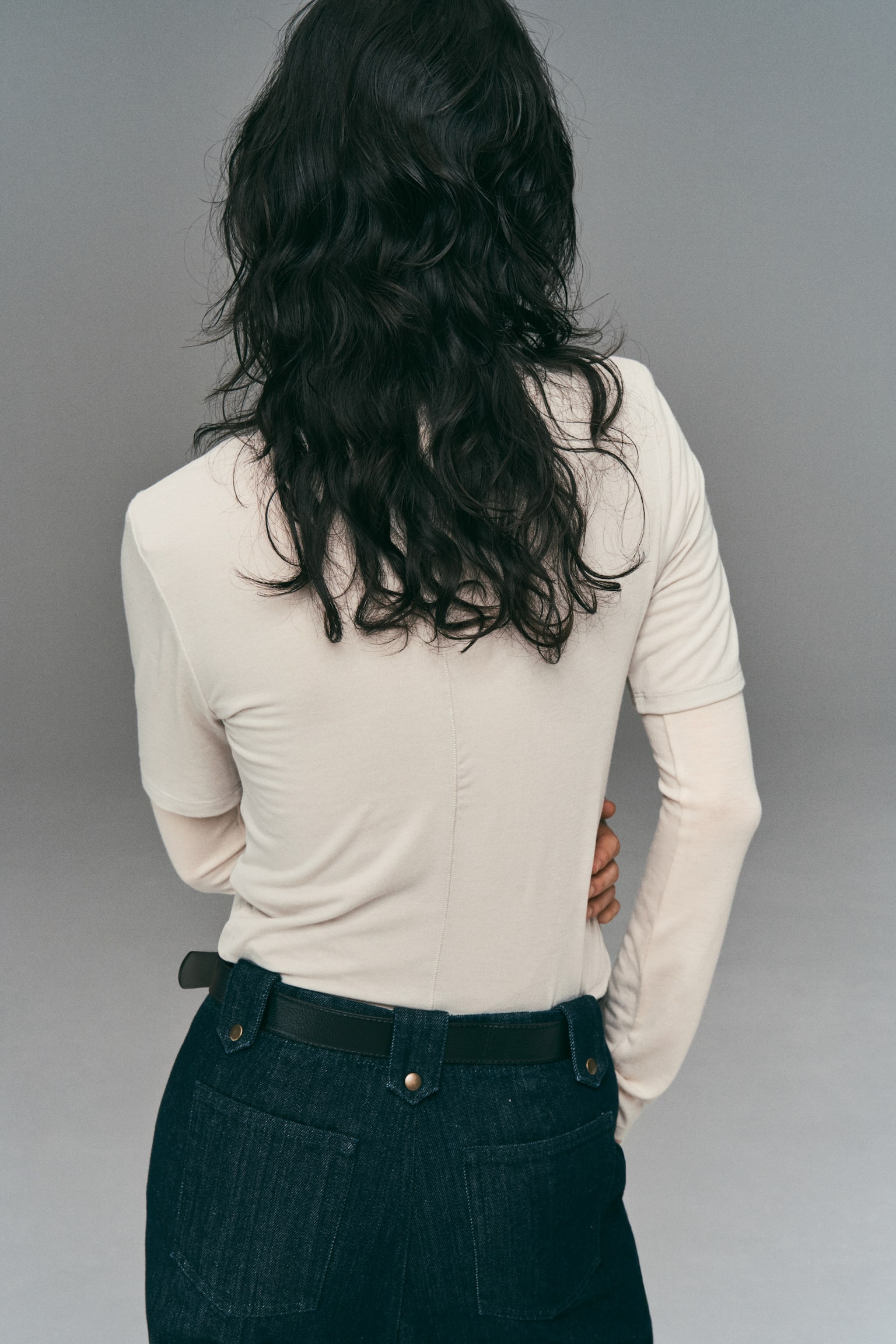 Double-layered jersey top - Light beige/Black - 6