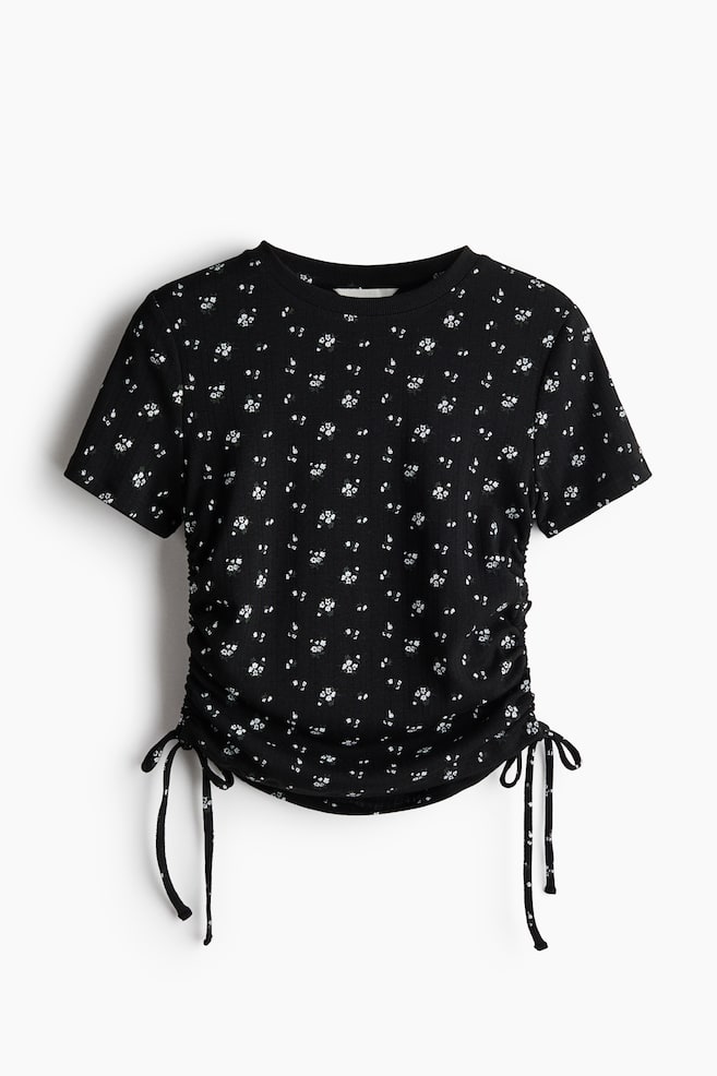 Drawstring-detail pointelle top - Black/Light grey marl/White/Floral - 1