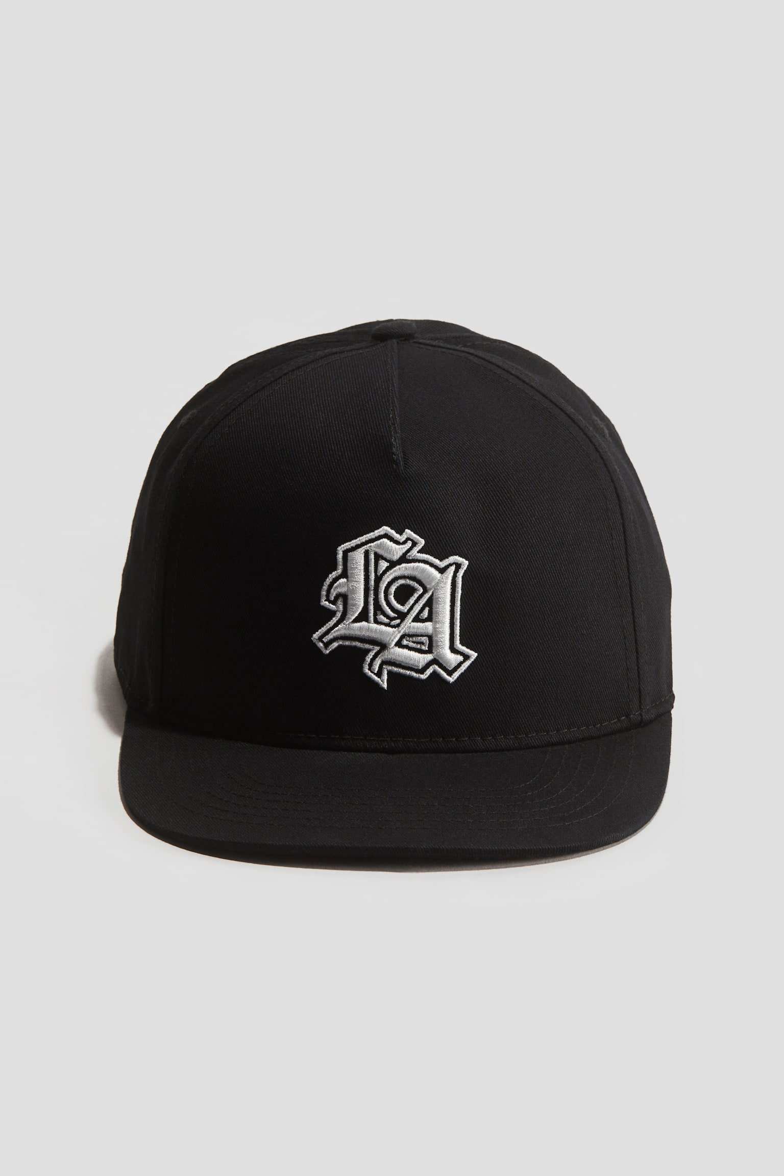 Embroidered-motif cotton twill cap - Black - 1