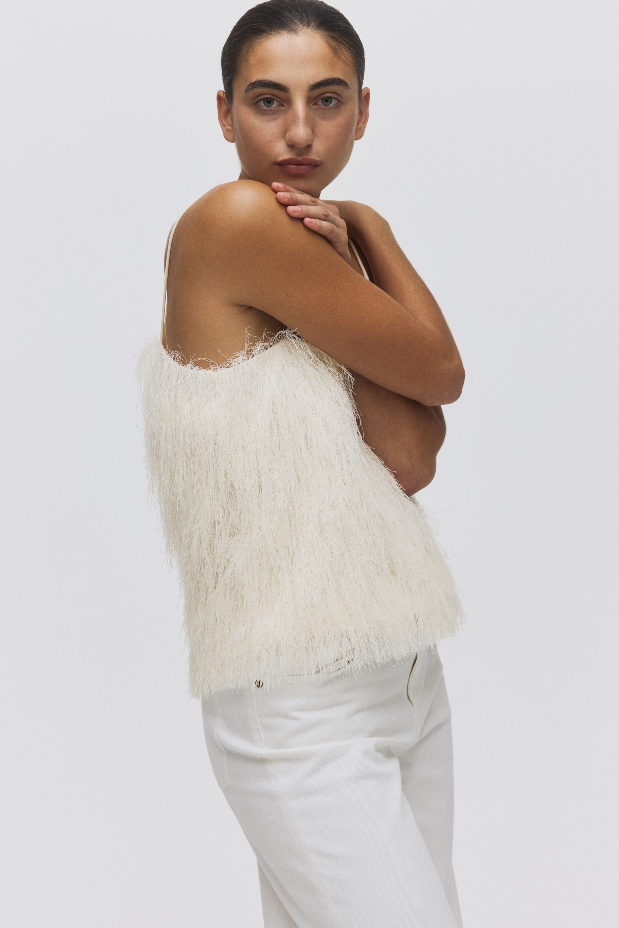 Nagyobb kép megtekintése: Rojtos pántos felső - Krémszínű - NŐI | H&M HU 3