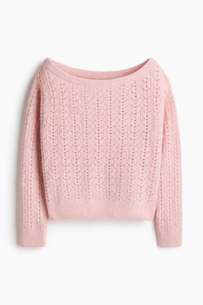 Pullover in maglia traforata a spalle scoperte - Rosa chiaro/Azzurro/Grigio chiaro - 1