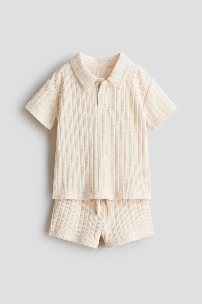 Ensemble 2 pièces en maille pointelle - Beige clair/Vert foncé - 1
