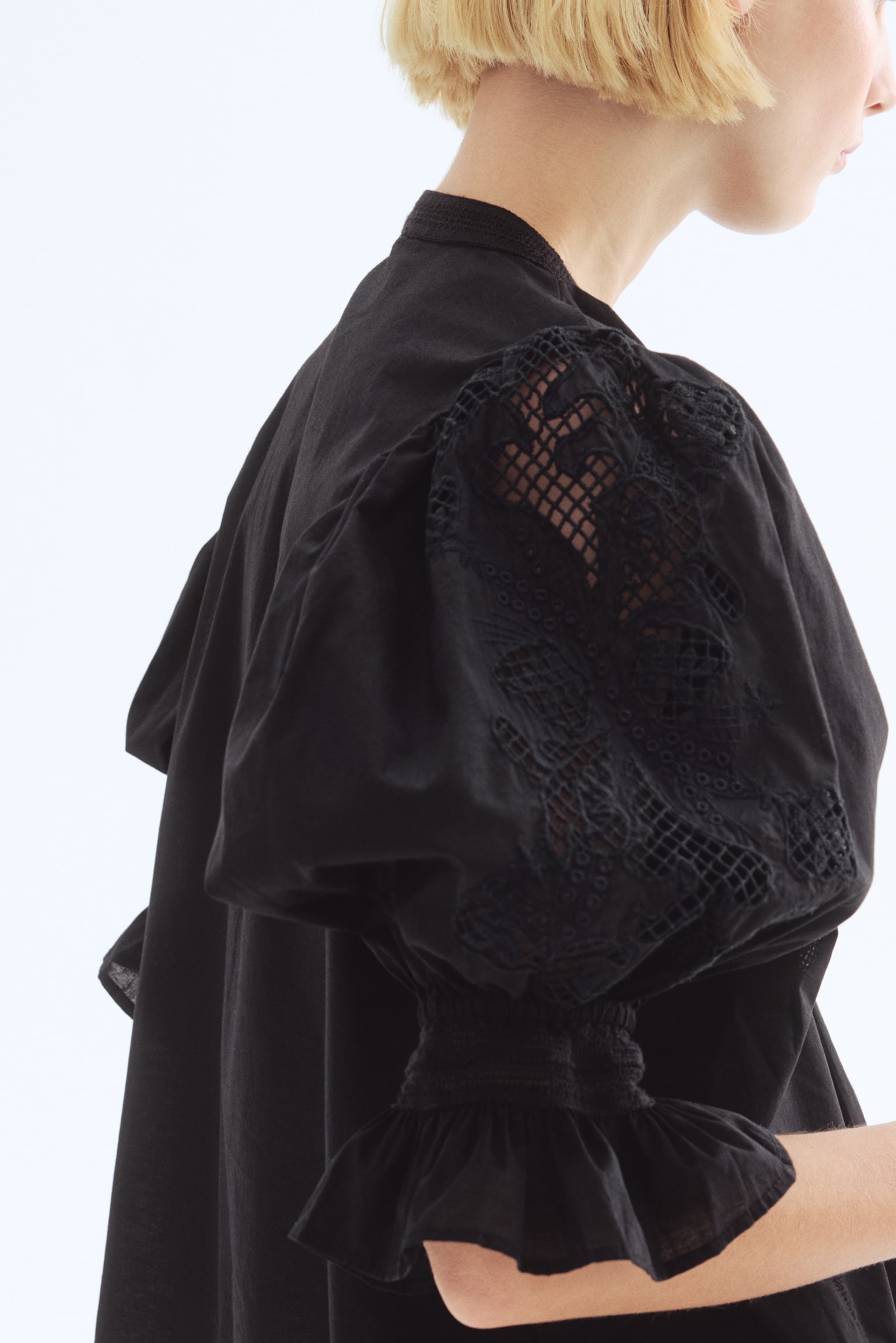 Nakış İşlemeli Bluz - Siyah/Beyaz - 3