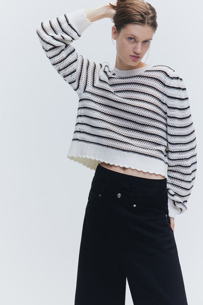 Hole-knit open-backed jumper - White/Black striped/White - 5