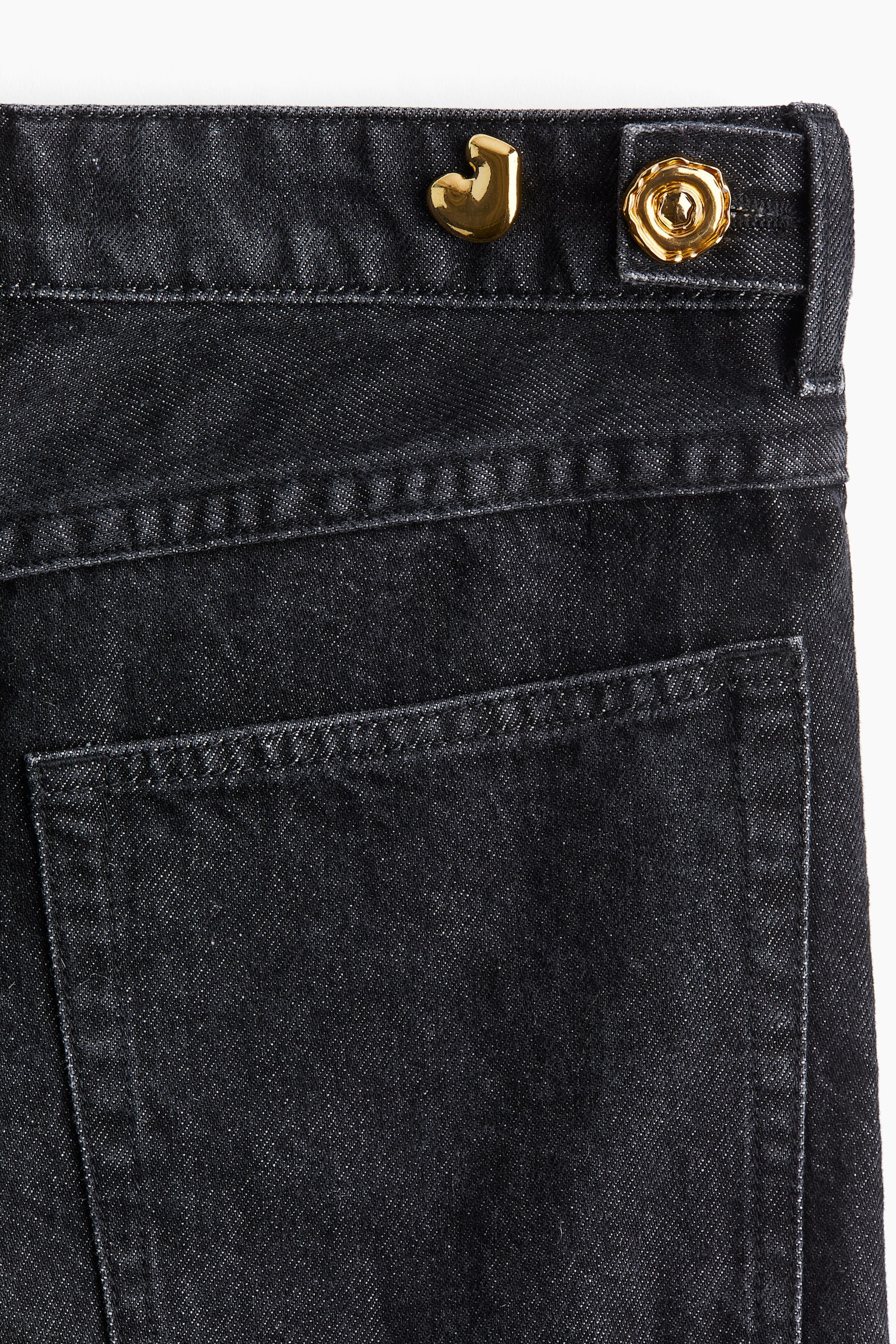 Wide Statement Button Jeans - Black - 3