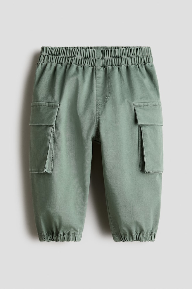 Cotton Cargo Pants - Khaki green/Beige - 1