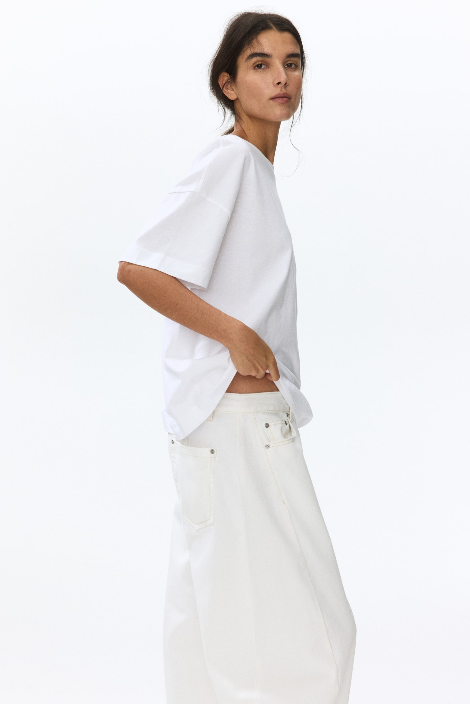 Oversized T-shirt - White/Light beige/Striped/Black/Grey marl/Burgundy/White striped/Dark blue/Light beige - 1