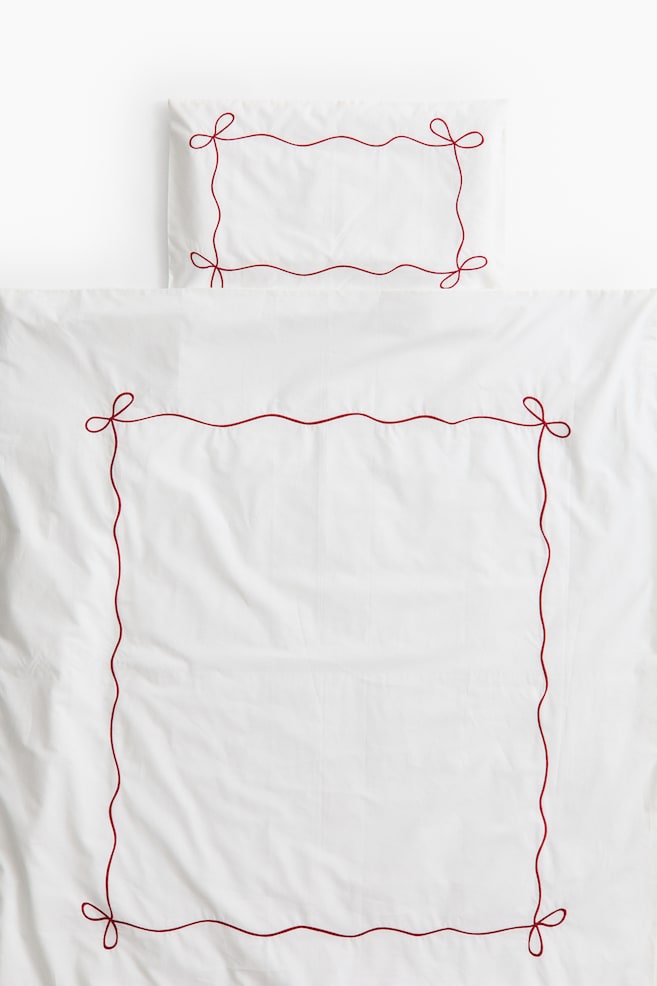 Cotton cot duvet cover set - Red/Bow/Black/Bow - 1