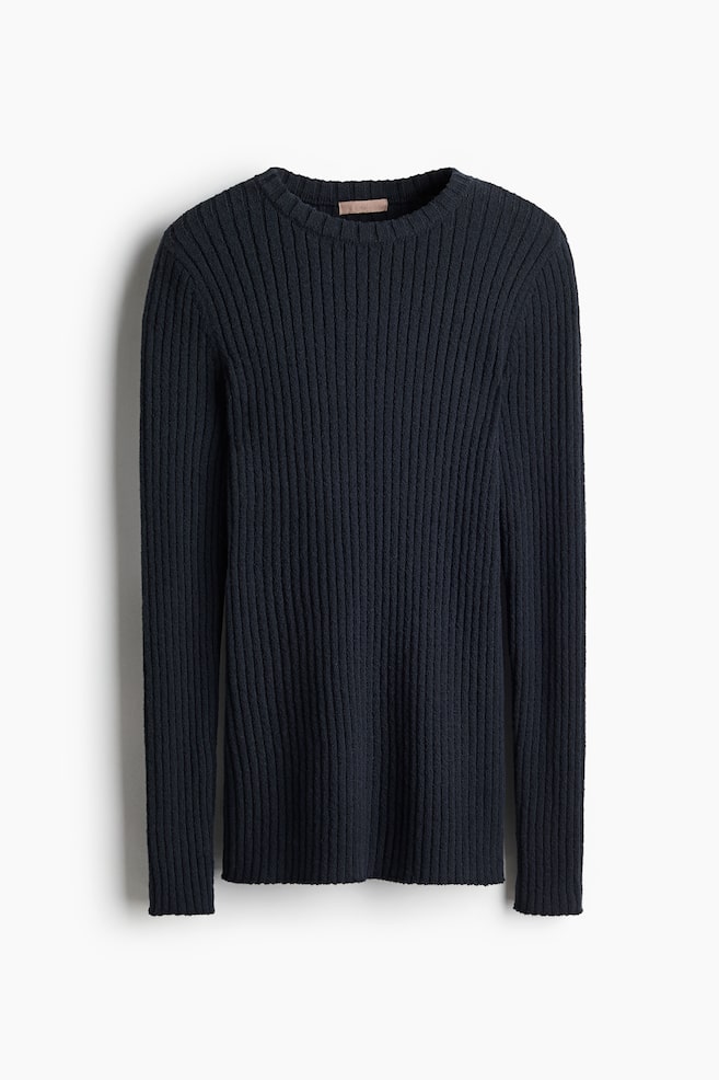 Rib-knit top - Nearly black/Cream - 1