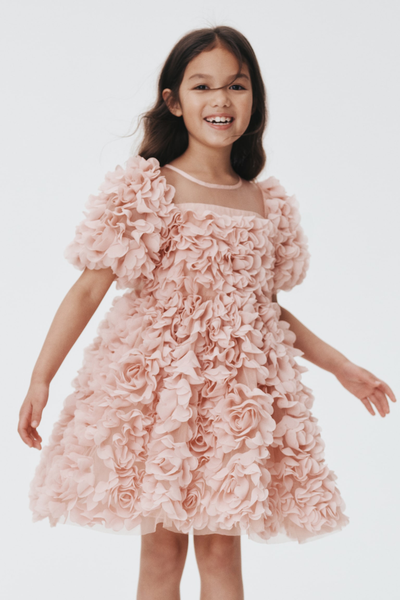 Robe avec applications florales - Rose clair - 1
