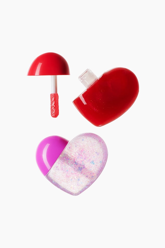 2-pak hjerteformet lipgloss - Transparent/Rød/Transparent/Rosa - 2