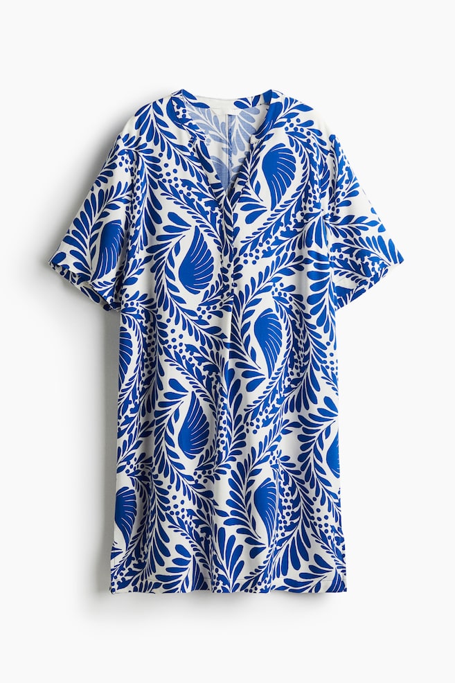 Viscose Tunic Dress - White/blue patterned/White/black patterned/Beige/leopard print/Black/Green/white floral/Black/Cream/black floral/Black/white patterned/Dark khaki green - 1