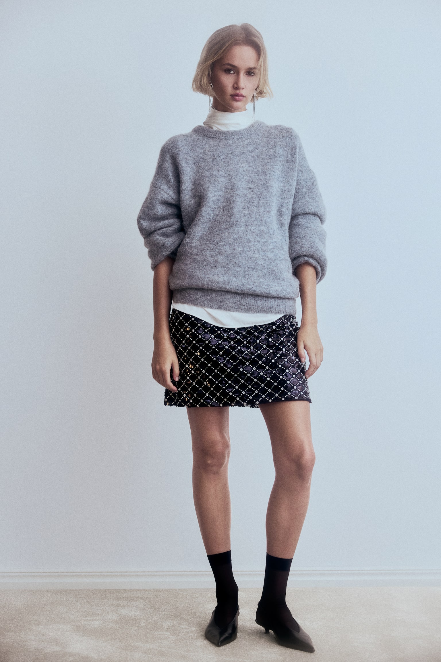 Oversized alpaca-blend jumper - Dusty blue marl/Olive green/Dark grey marl/Brown - 5