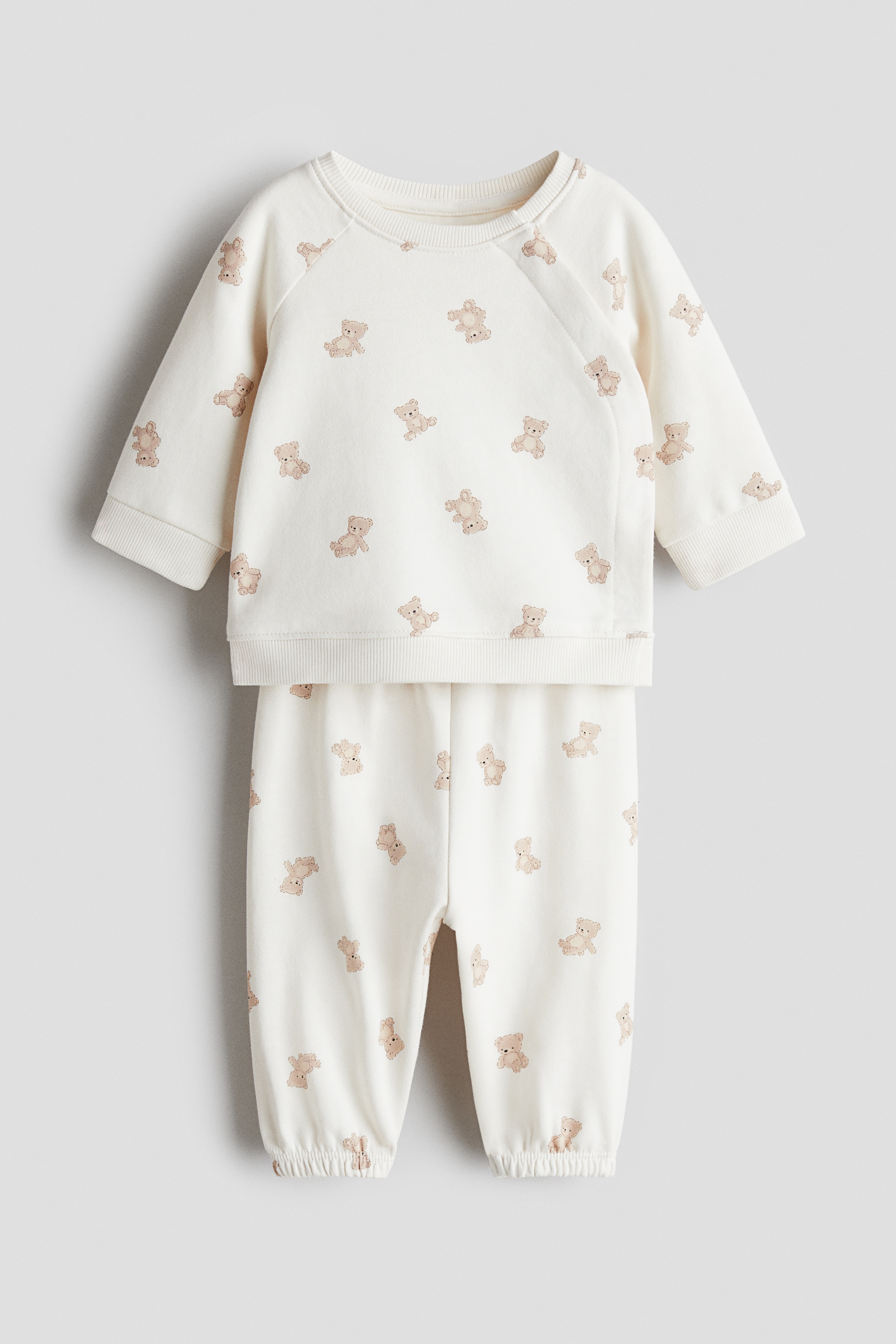 Cream/Teddybjørner 2-delt sett i bomull med trykk - Size: 68 (4-6M)  - H&M