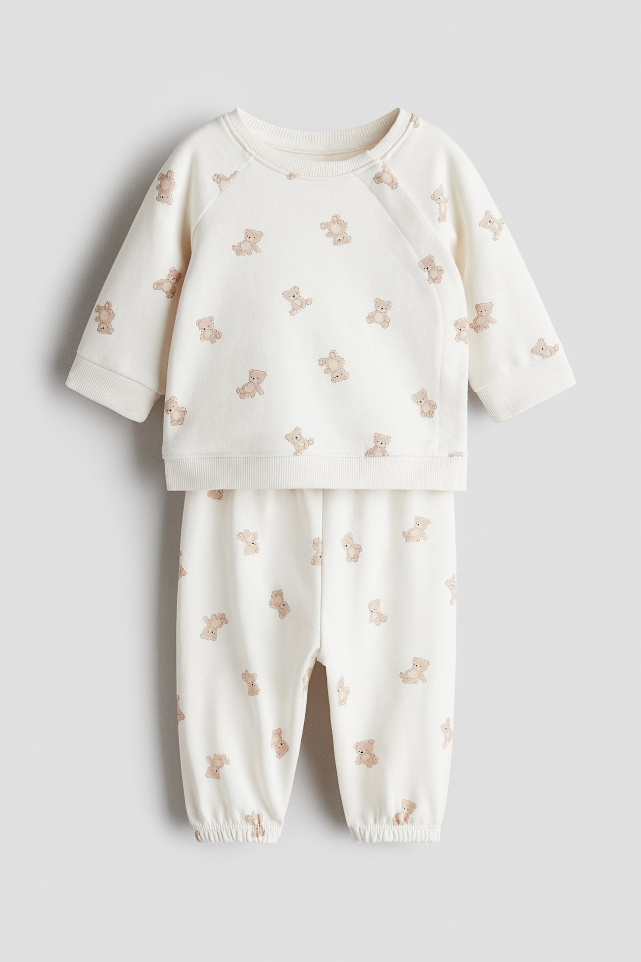 Ensemble 2 pièces en coton imprimé - Crème/nounours - ENFANT | H&M FR