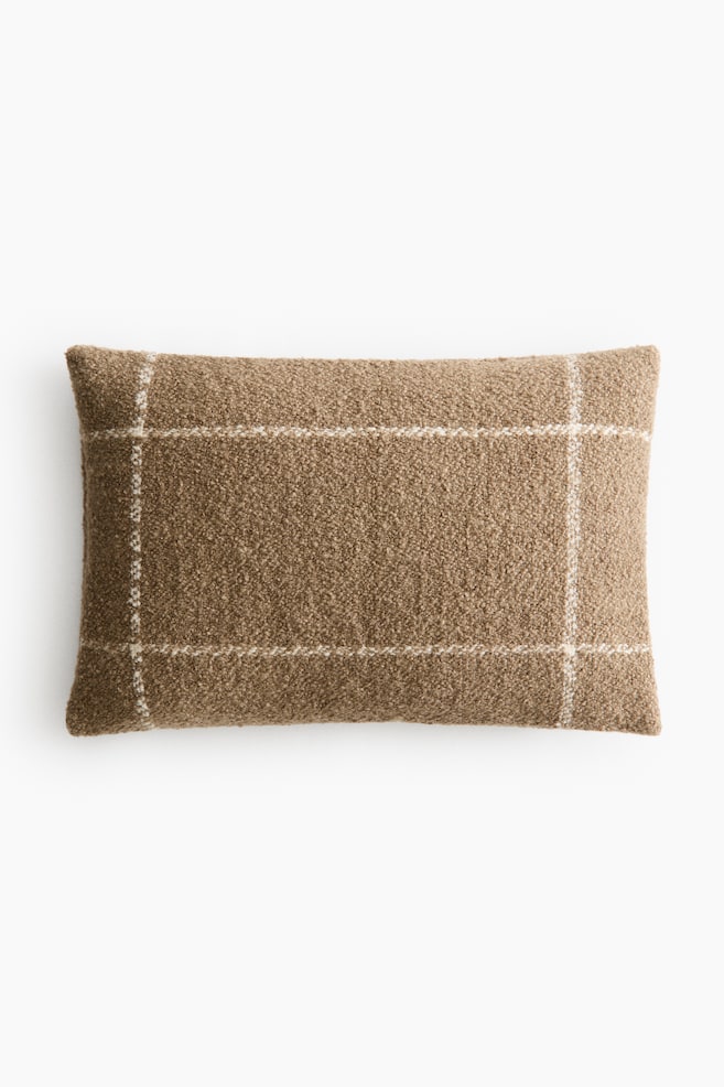 Wool-Blend Bouclé Cushion Cover - Dark beige/grid pattern/Cream/grid pattern - 1