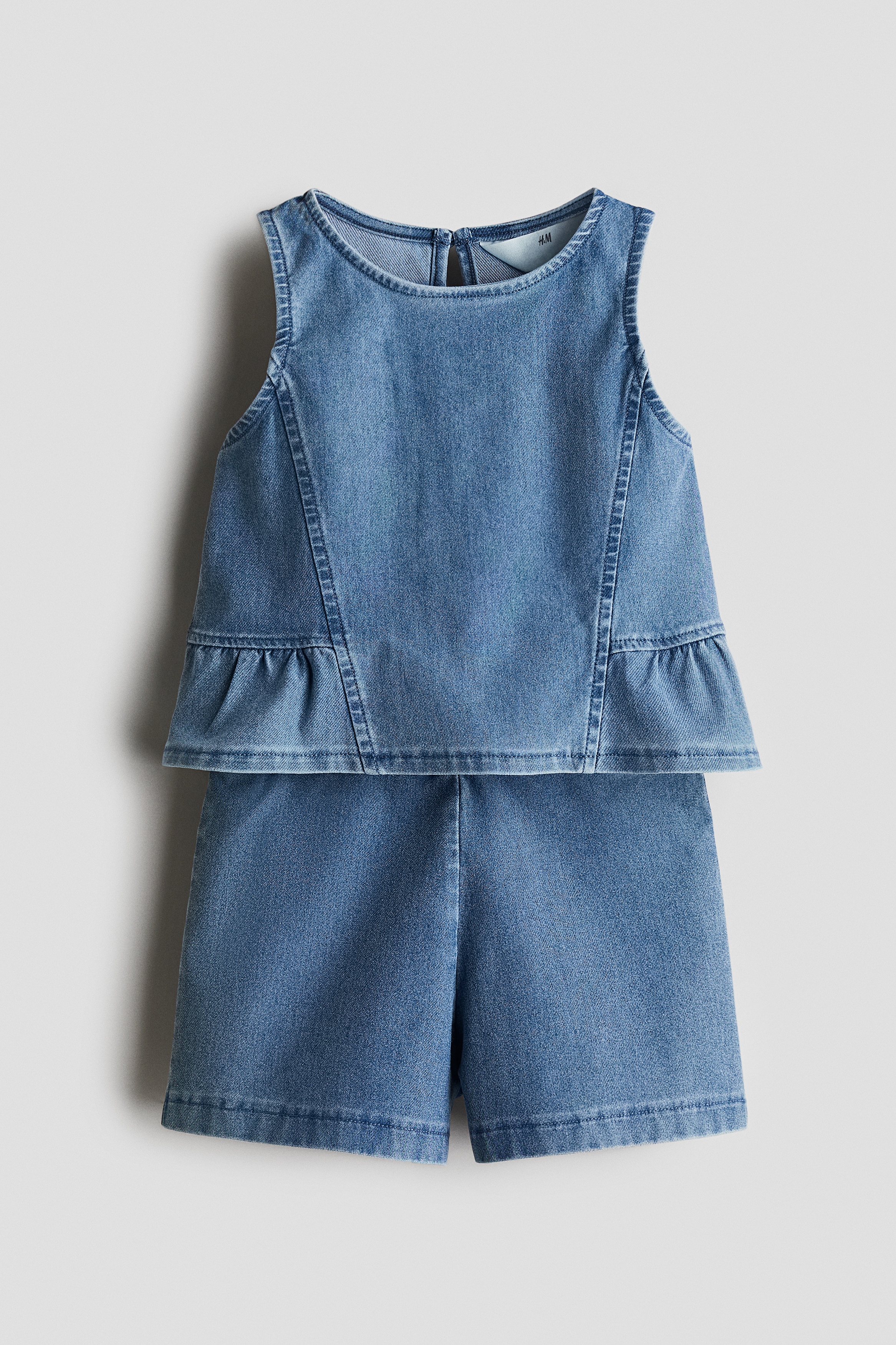 Kaksiosainen farkkumainen setti - Deniminsininen/Tumma deniminsininen