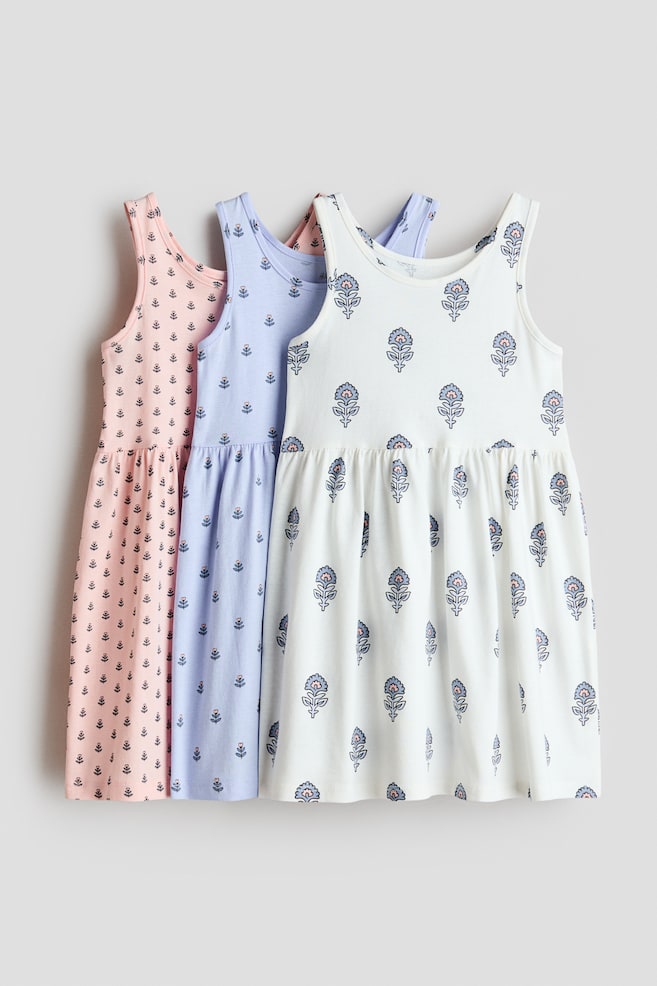 3-pack Printed Cotton Dresses - White/floral/Pink/floral/Light pink/fruit/Cream/cherries/Light pink/hearts - 1