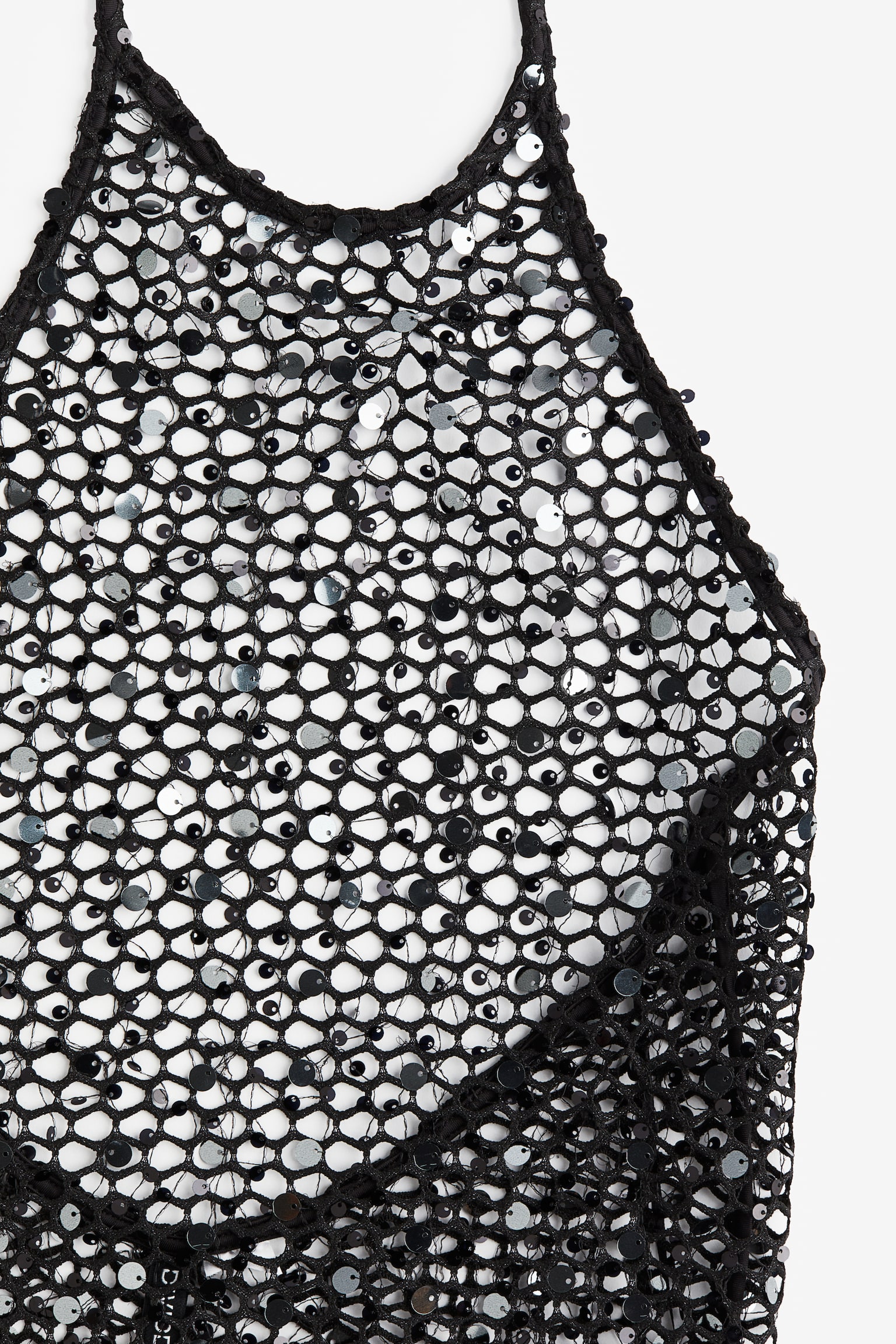 Fischnetz-Kleid mit Neckholder und Pailletten - Schwarz - 7