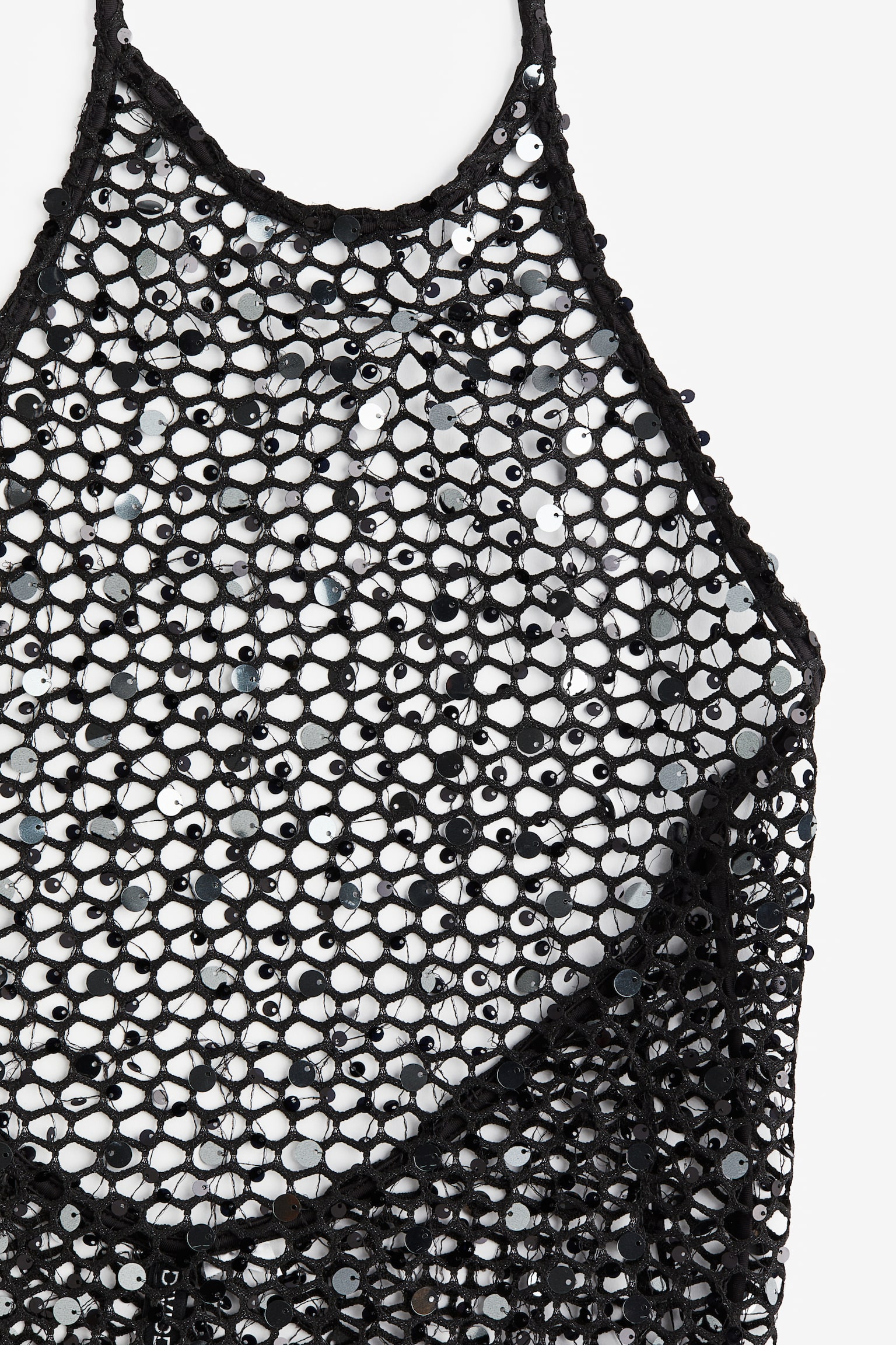 Sequin Fishnet Halterneck Dress - Black - 7