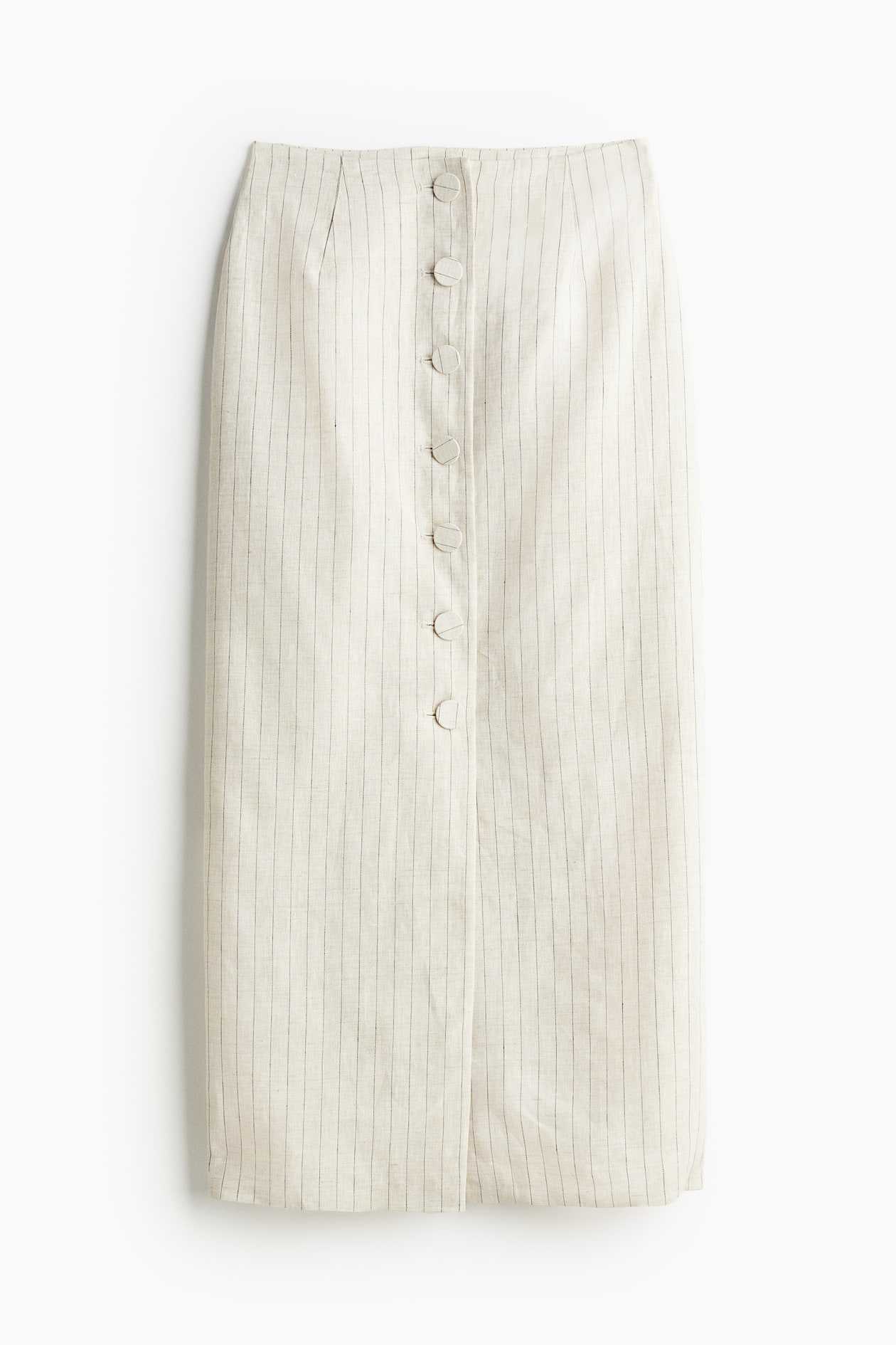 Button-front linen skirt Light beige/Pinstriped Ladies H&M GB
