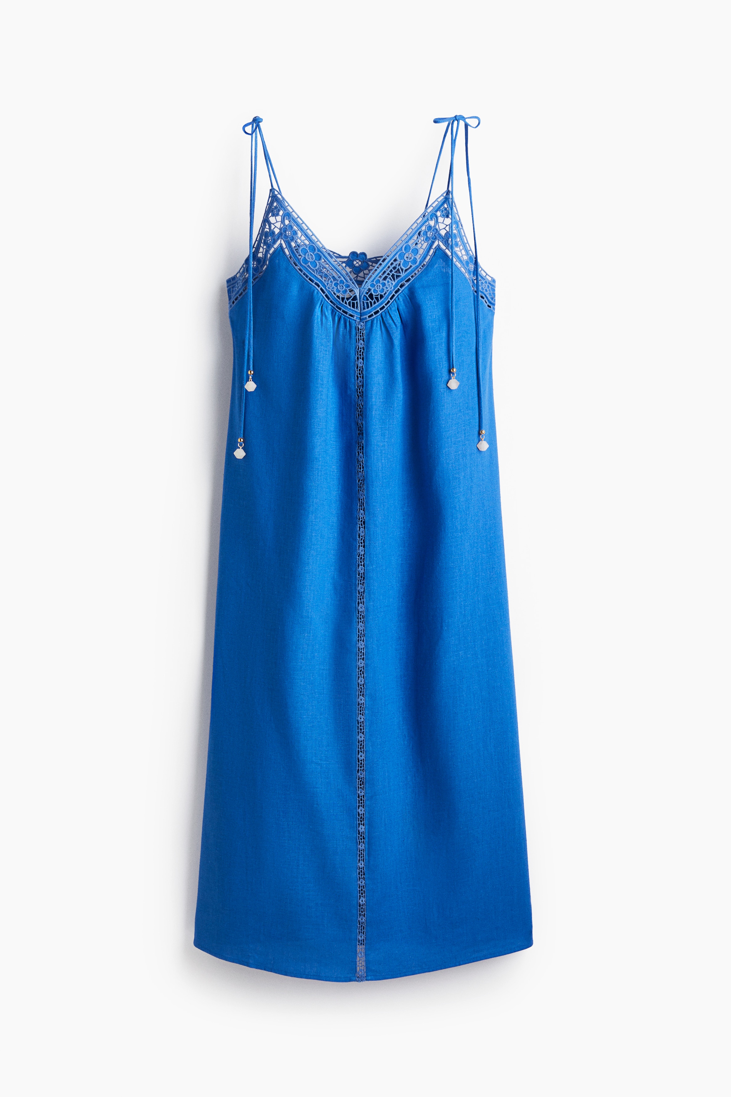 Broderie anglaise tie-strap dress - Blue/Black/Powder pink