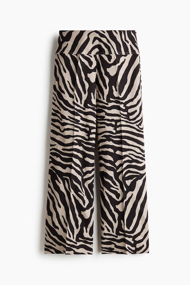 Ausgestellte Hose aus Leinengemisch - Hellbeige/Zebraprint - 1
