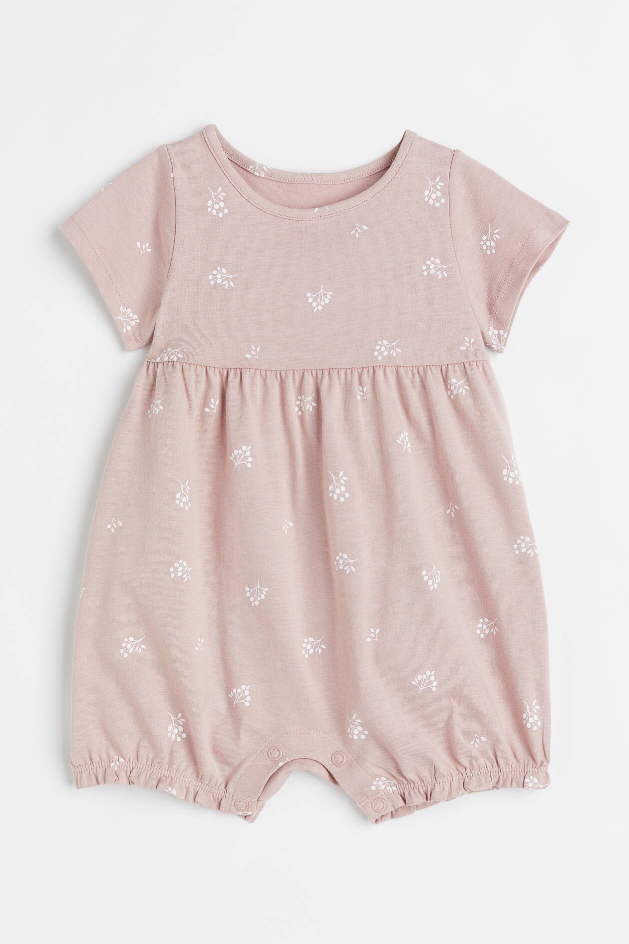 Short-sleeved Romper Suit - Light pink/sprigs - Kids | H&M US