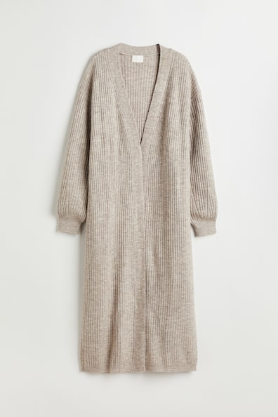 Long cardigan - Long sleeve - Long - Light beige marl - Ladies | H&M GB