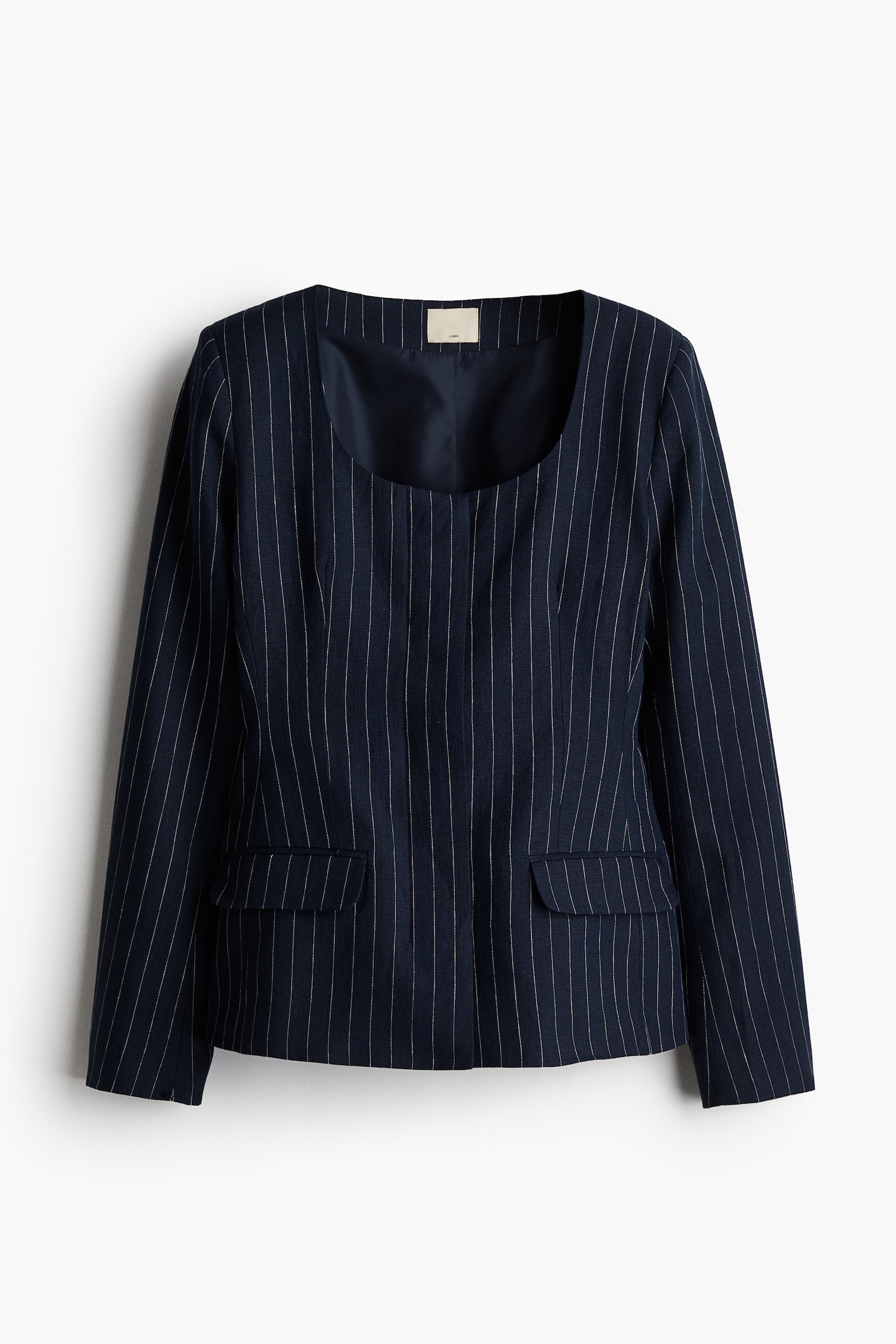 Waisted Linen Blazer - Navy blue/Pinstripe - 2