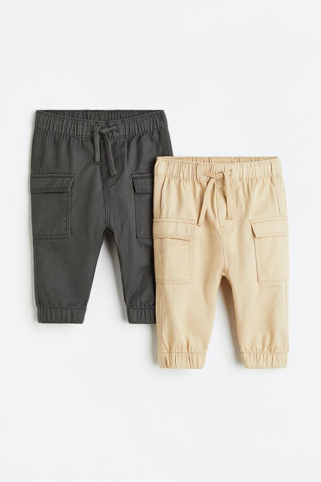 2-pack cotton cargo trousers - Dark grey/Beige