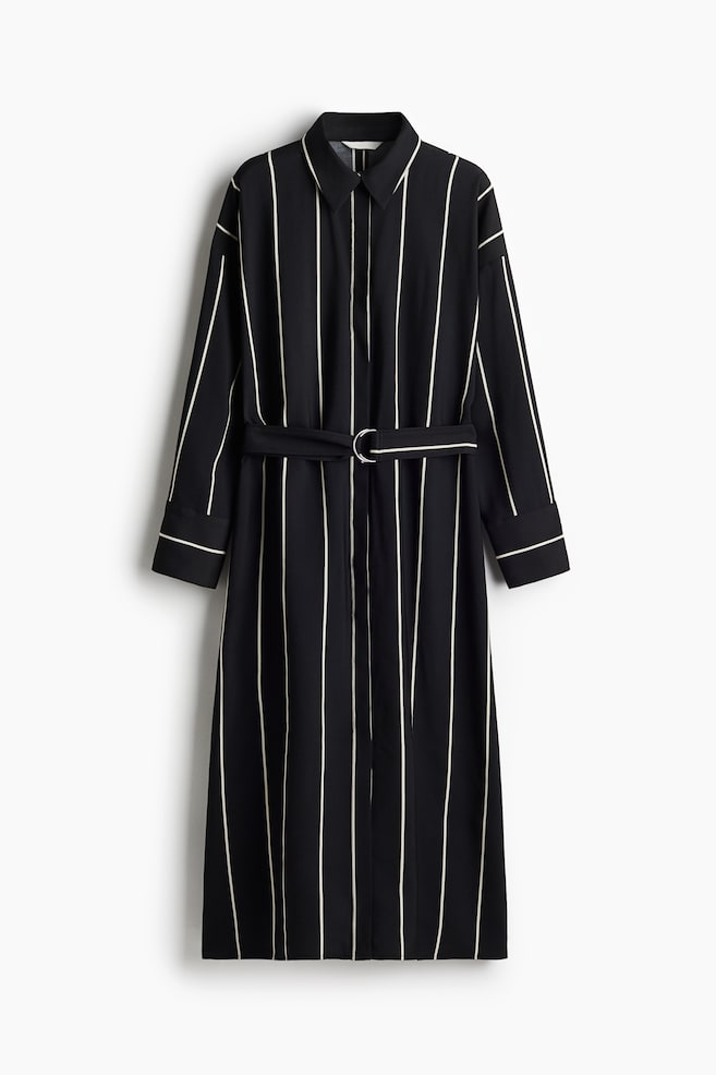 Belted shirt dress - Black/Striped - 1