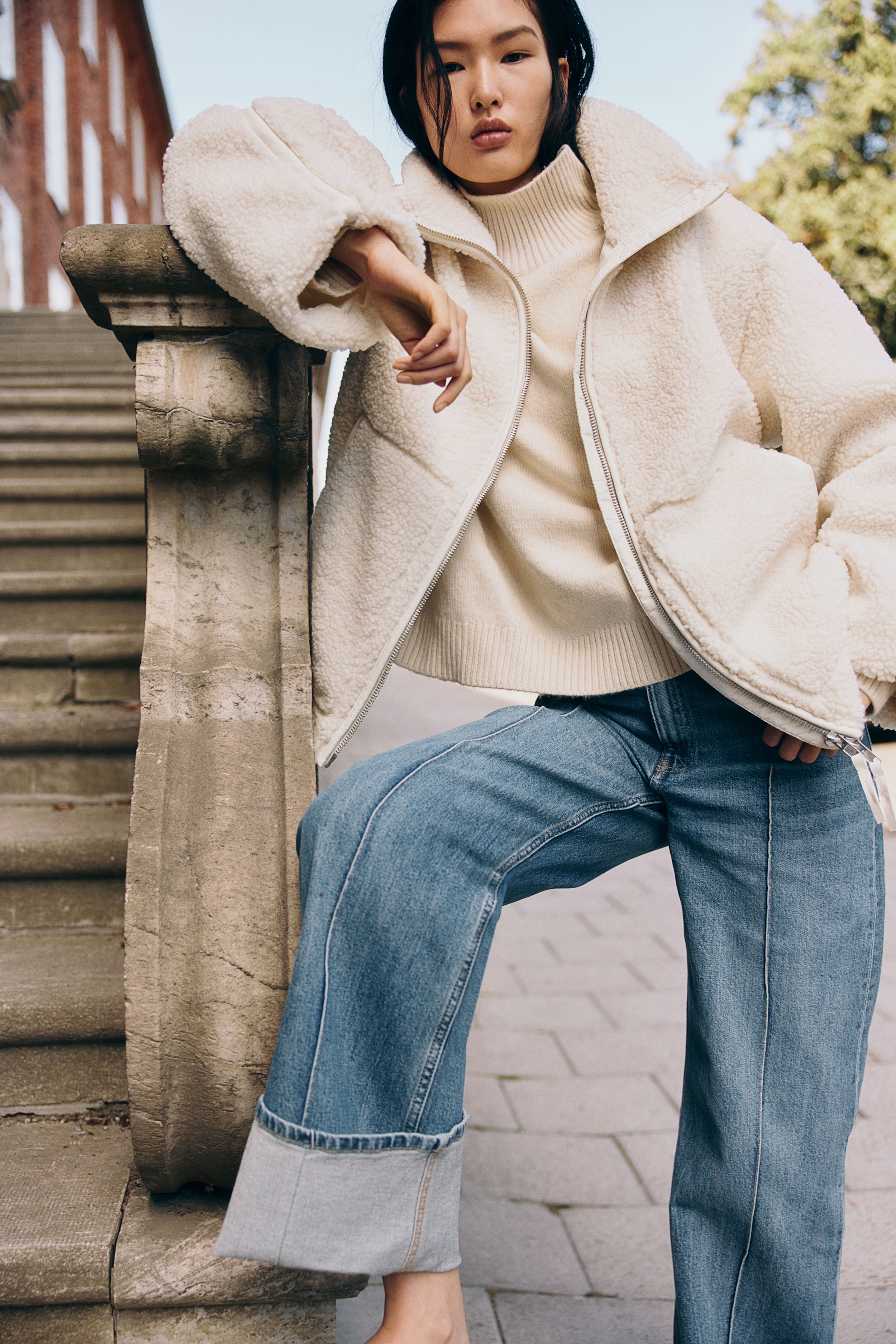 Loose-Fit Teddy Fleece Jacket - Cream - Ladies | H&M US