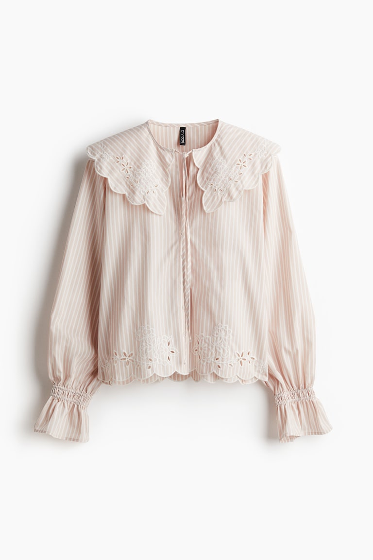 Embroidered Blouse with Peter Pan Collar Light pink/striped