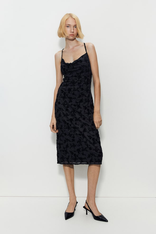Jacquard-mesh Slip Dress - Black/floral - 4