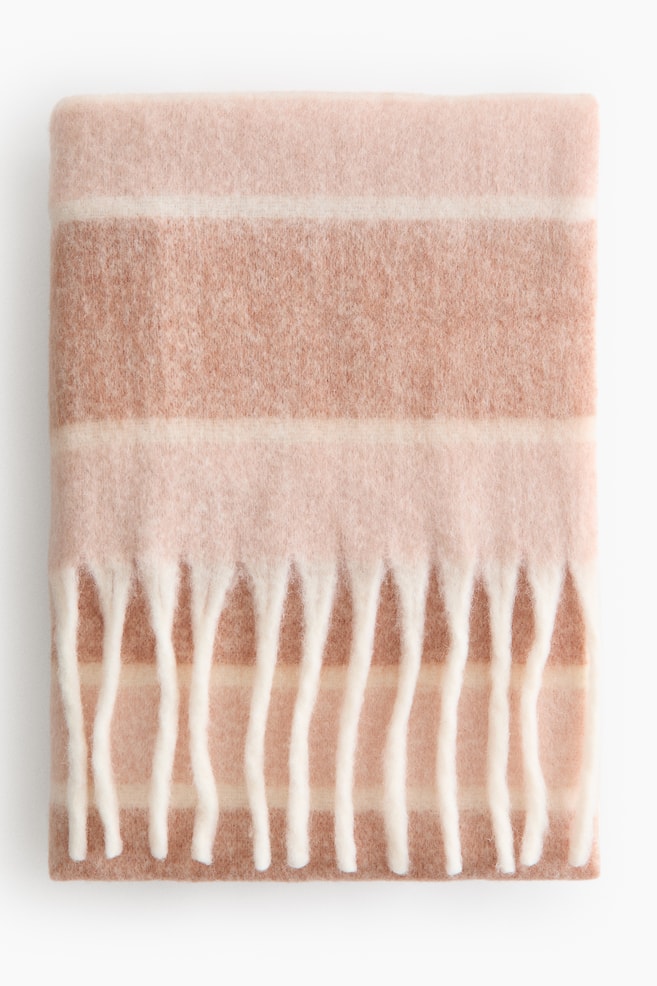 Fringed wool-blend blanket - Peach pink/Striped/Peach pink/Light mole/Striped/Light mole/Dark brown - 1