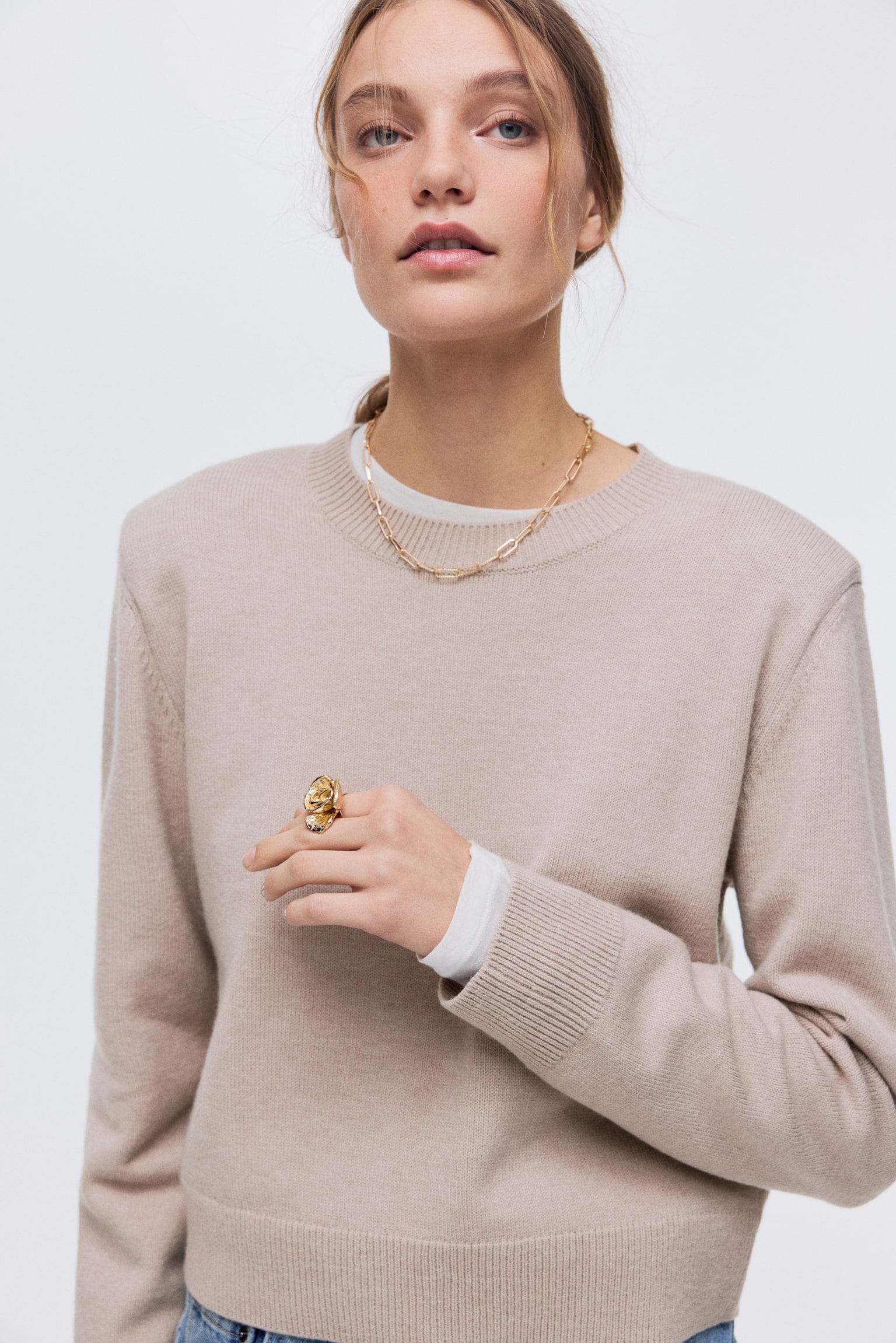 Shoulder-pad jumper - Light mole/Dark brown/Beige - 3