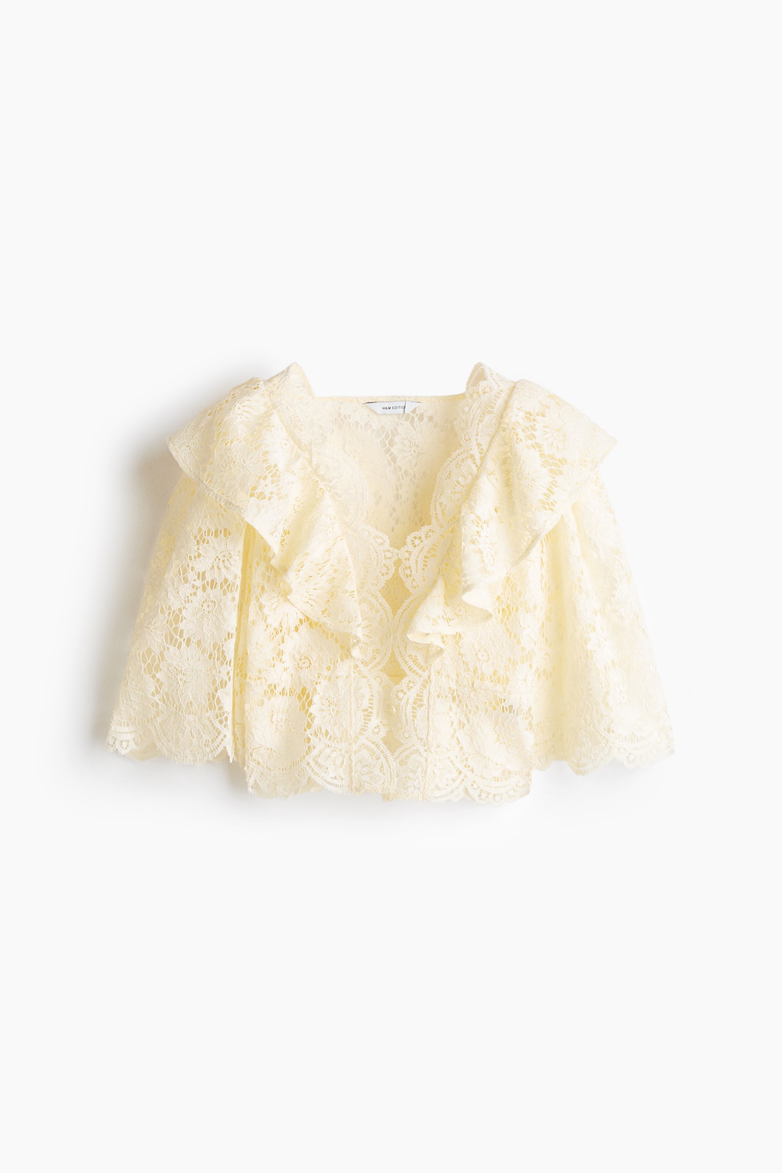 Flounce-trimmed lace blouse - Cream - 2